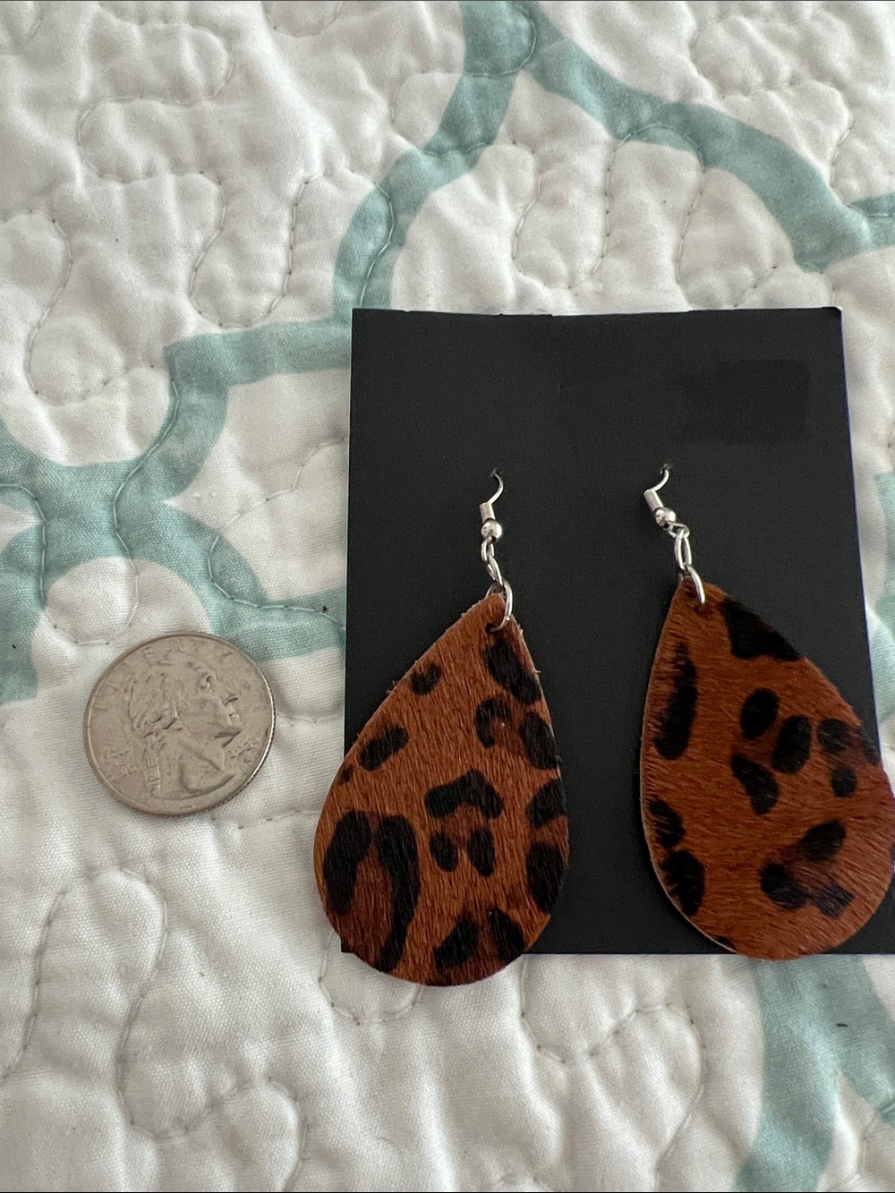 Leopard Print Leather Teardrop Earrings - Brown